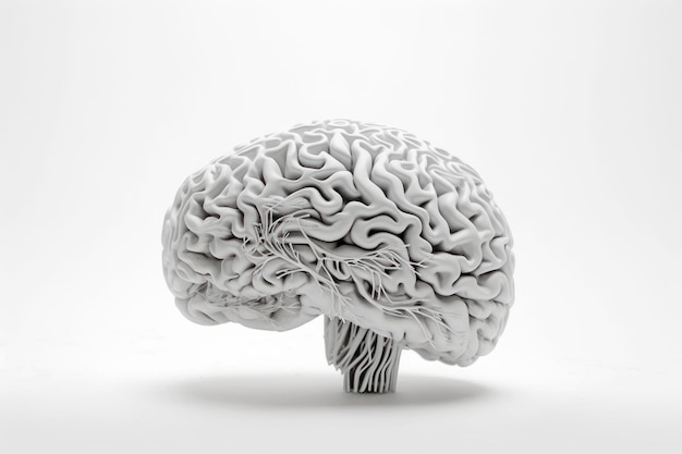 Un modèle réaliste d'un cerveau humain avec un fond blanc dans un environnement de studio.