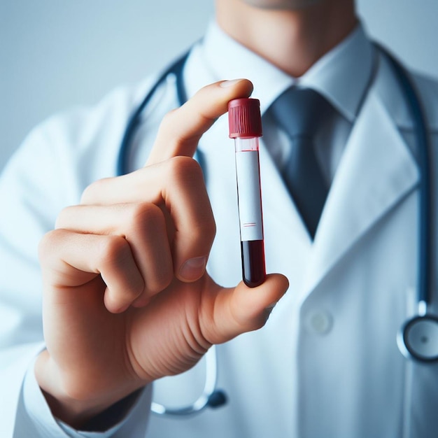 Photo modèle réaliste d'un médecin tenant un tube d'essai plein de sang