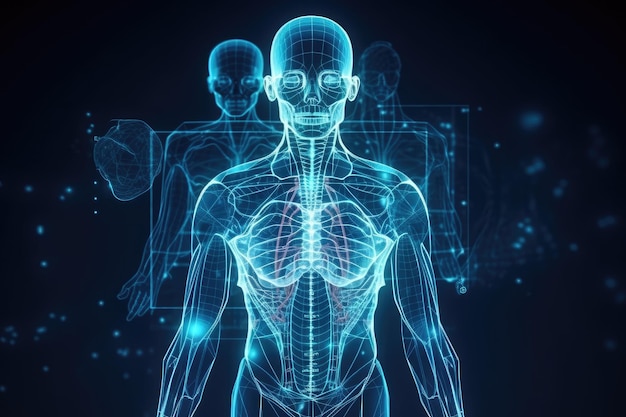 Modèle de rendu 3D d'un corps humain avec des caractéristiques anatomiques détaillées