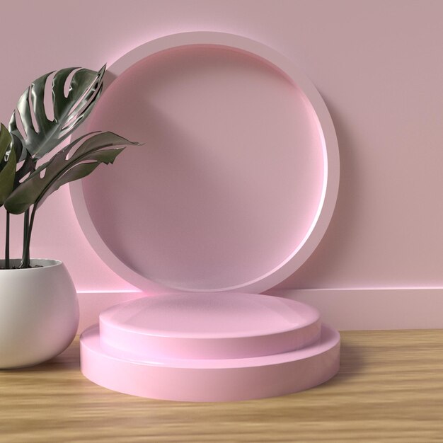 Modèle de rendu 3D du podium décorer pour la couleur rose de la boutique