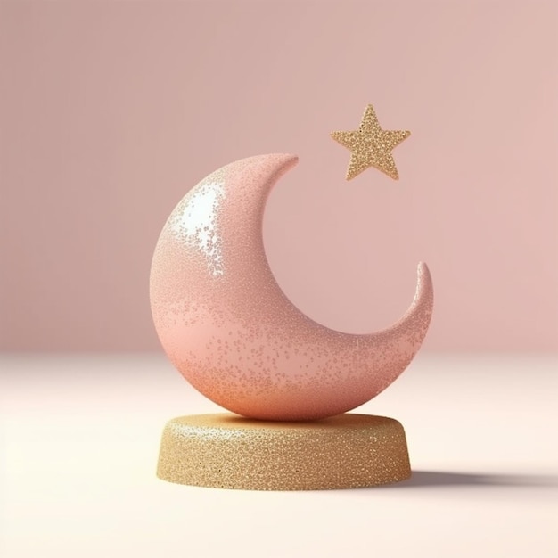 Modèle de rendu 3D pour le croissant de lune et les étoiles islamiques