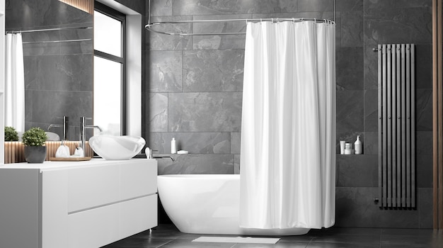 Modèle de rideau de douche blanc à moitié ouvert vue de devant