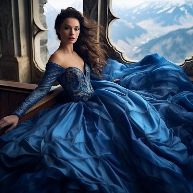 un modèle en robe bleue avec une robe bleue