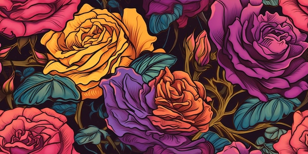 modèle de roses en cascade de l'art pop