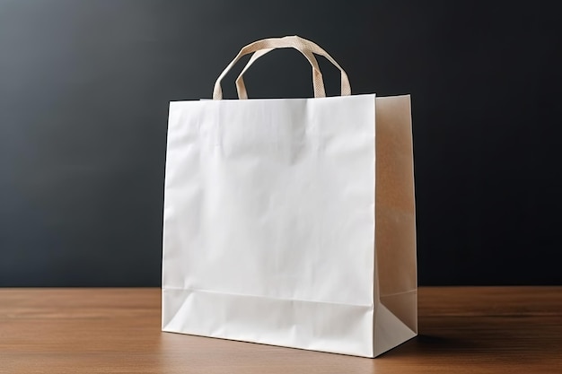 Modèle de sac à courses en papier blanc sur fond gris
