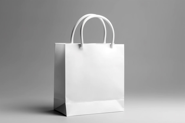 Modèle de sac en papier blanc blanc avec poignée isolée