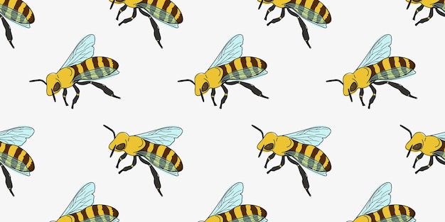 Modèle sans couture avec abeille ou guêpe. Illustration vectorielle plane