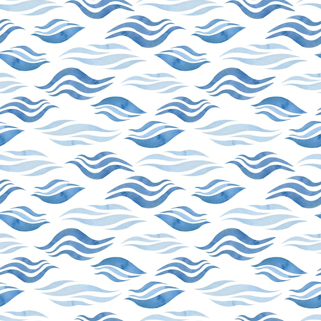 Modèle sans couture abstrait aquarelle avec des vagues bleues. Fond de mer ou d'océan dessiné à la main.