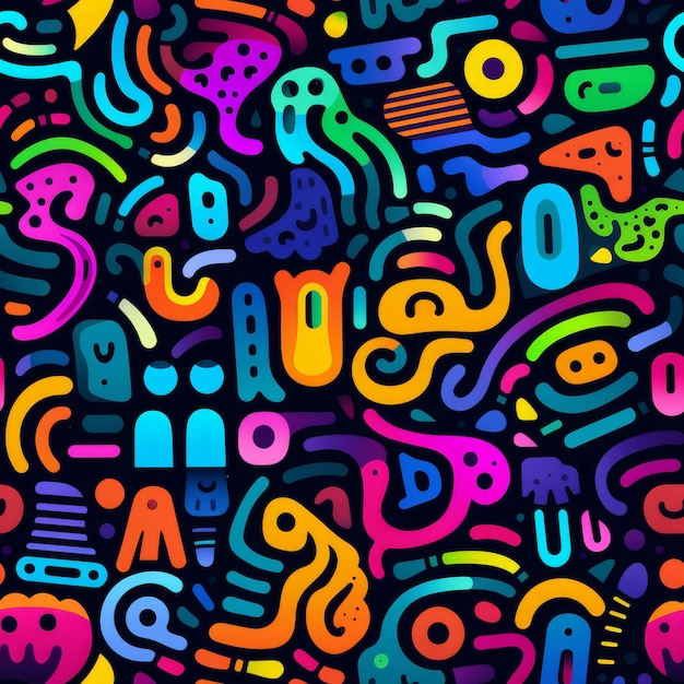 Modèle sans couture amusant ligne colorée doodle