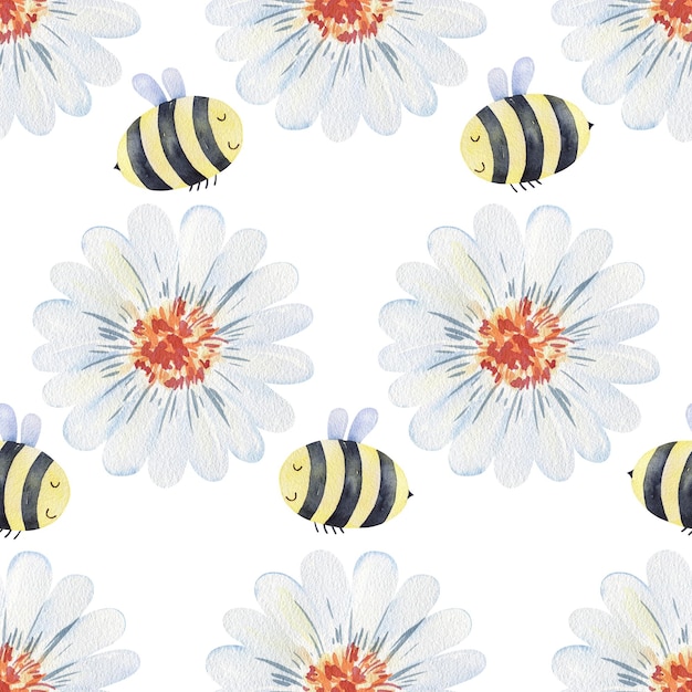 Modèle sans couture aquarelle avec des abeilles