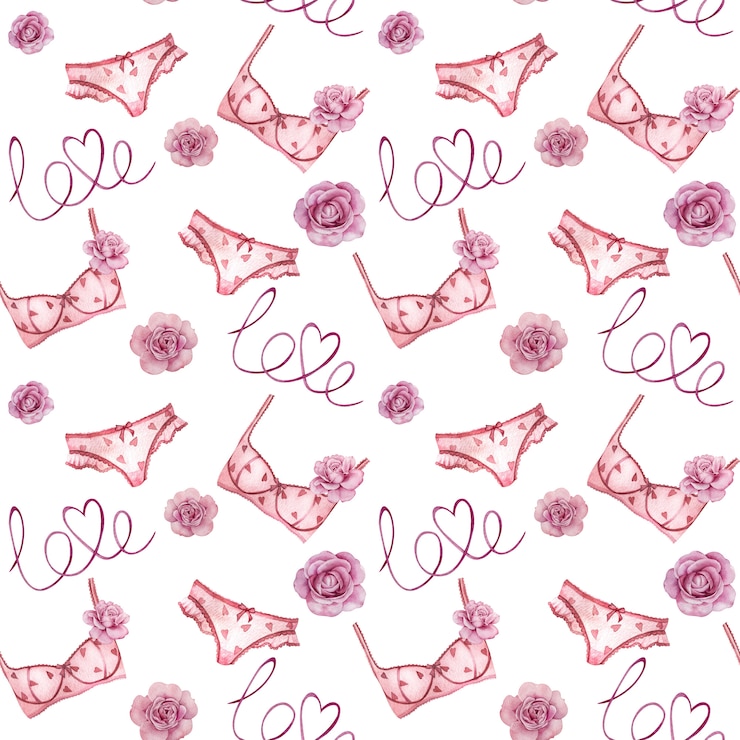 Modèle sans couture aquarelle avec ensemble de lingerie rose et roses