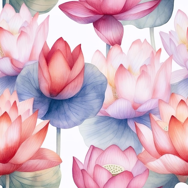 Modèle sans couture aquarelle avec une fleur de lotus aquarelle.