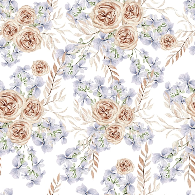 Modèle sans couture aquarelle avec fleurs et feuilles boho