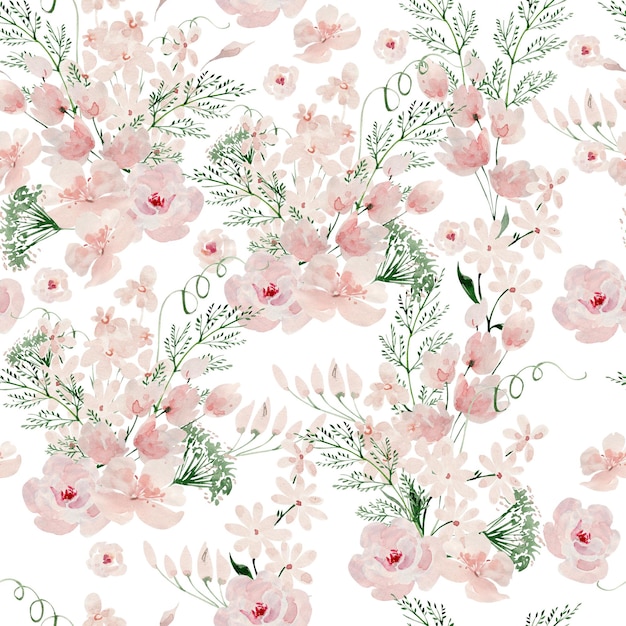 Modèle sans couture aquarelle avec fleurs et feuilles Illustration