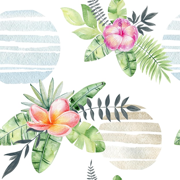 Modèle sans couture aquarelle avec des fleurs tropicales