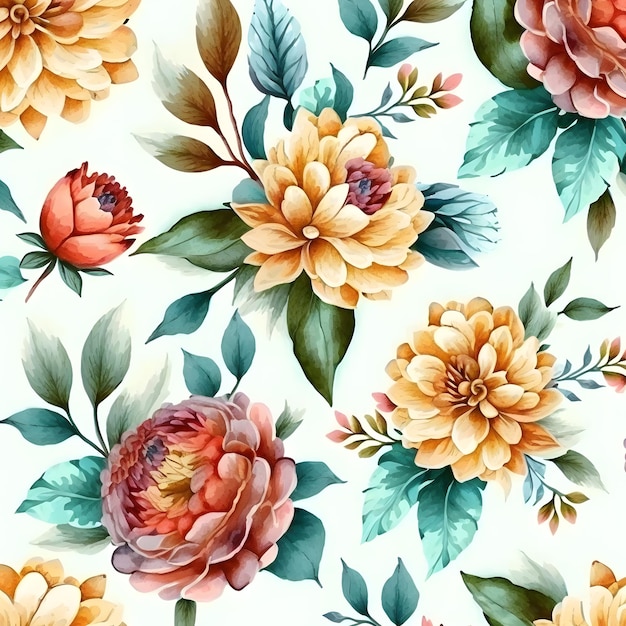 Modèle sans couture aquarelle de fleurs