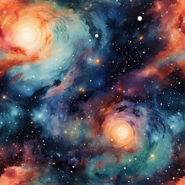 Modèle sans couture d'une aquarelle d'une galaxie avec étoiles et planètes 16