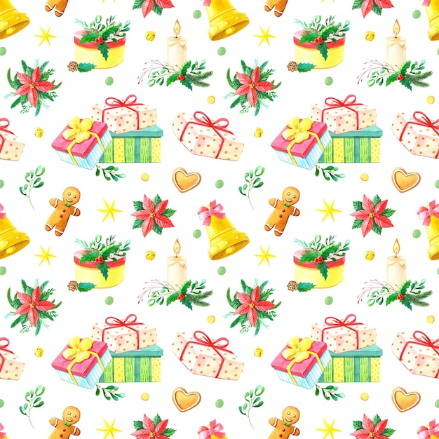 Modèle sans couture aquarelle de Noël.