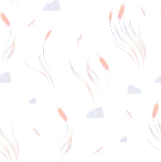 Photo modèle sans couture d'aquarelle avec le papillon de roseaux de marais d'herbe de marais isolé sur le fond blanc