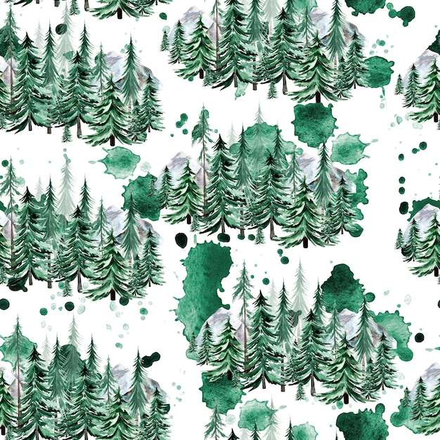 Modèle sans couture aquarelle teinté de forêt verte