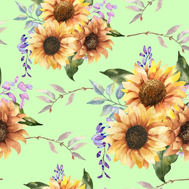 Modèle sans couture aquarelle avec tournesols.