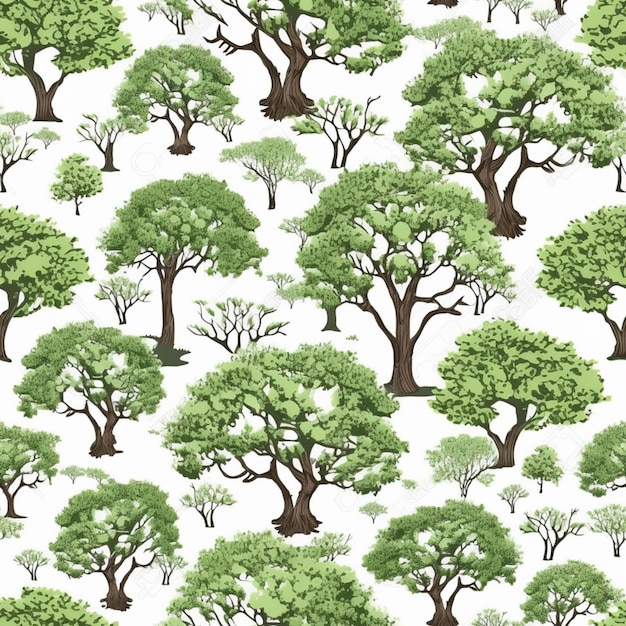 un modèle sans couture d'arbres sur fond blanc ai générative