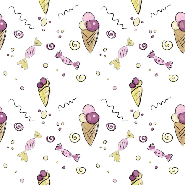 Modèle sans couture avec des bonbons et de la crème glacée Illustration douce
