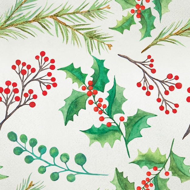 Modèle sans couture botanique de Noël décoratif aquarelle