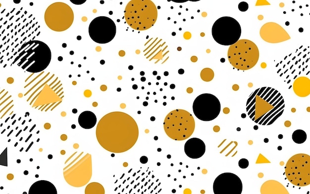 Un modèle sans couture avec des cercles et des points noirs et or.