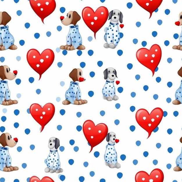 Modèle sans couture avec des chiens mignons et un coeur rouge.