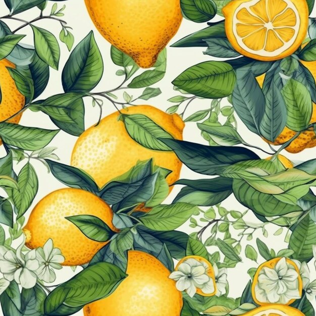 Modèle sans couture de citron frais créé avec l'IA générative