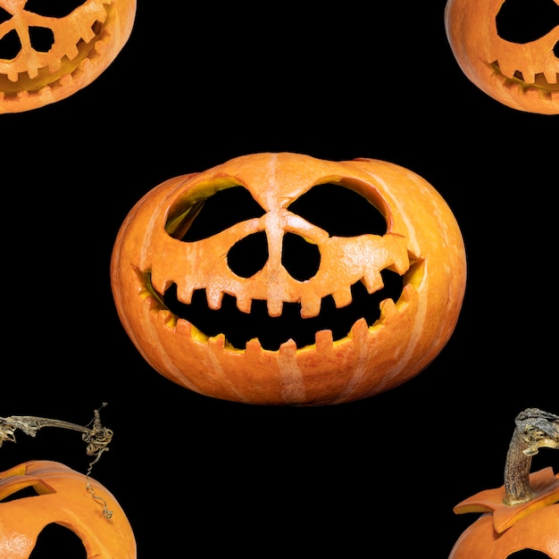 Modèle sans couture de citrouille d'halloween sans fin. Contexte festif. Pour la conception et l'impression. Arrière-plan de la tête de Jack. Concept pour l'impression et la conception.