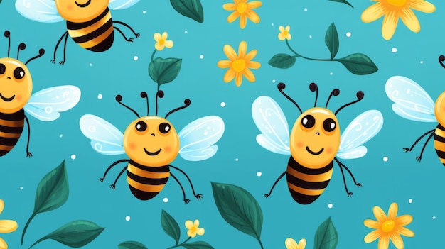 Modèle sans couture avec concept de conception de fond d'écran d'abeilles de dessin animé