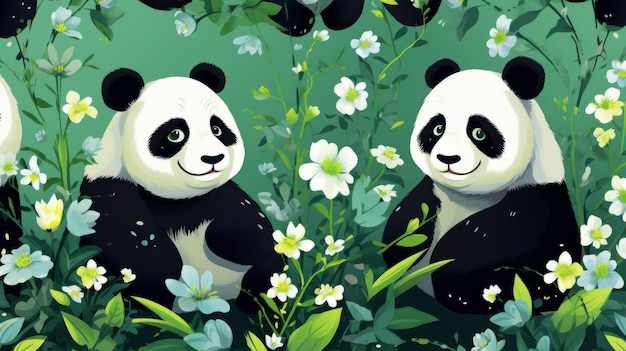 Modèle sans couture avec concept de conception de fond d'écran de pandas de dessin animé