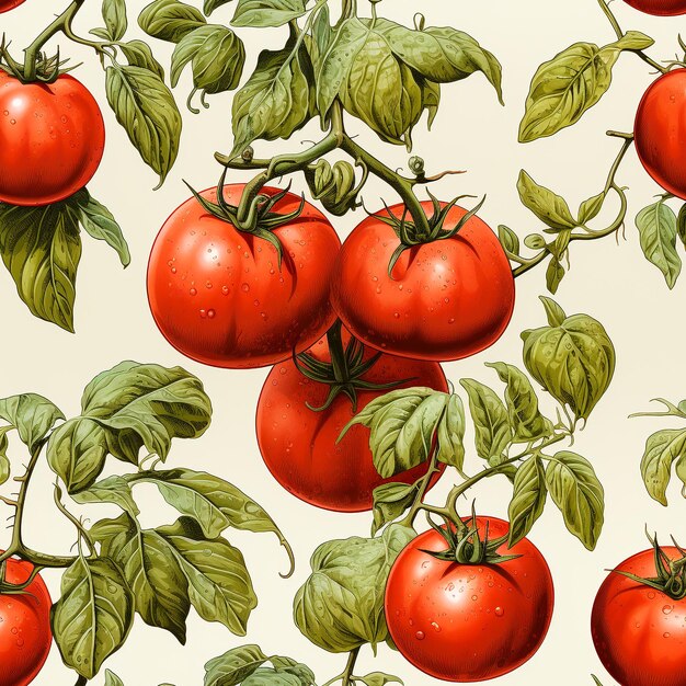 Modèle sans couture Conception aquarelle de tomate vintage générée par l'IA