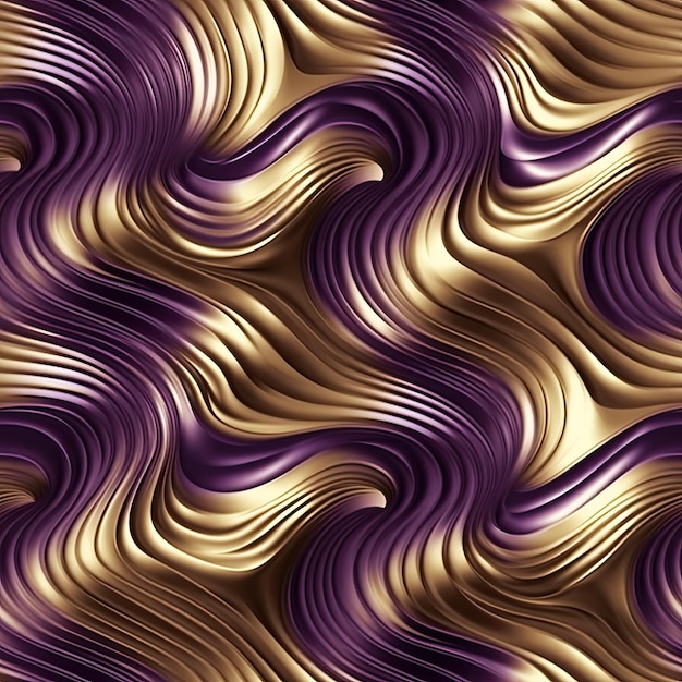 Modèle sans couture avec conception de fond de papier peint ondulé doré et violet métallique AI générative