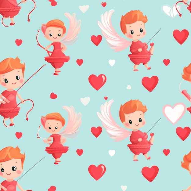 modèle sans couture d'un cupid avec un arc et une flèche générative ai