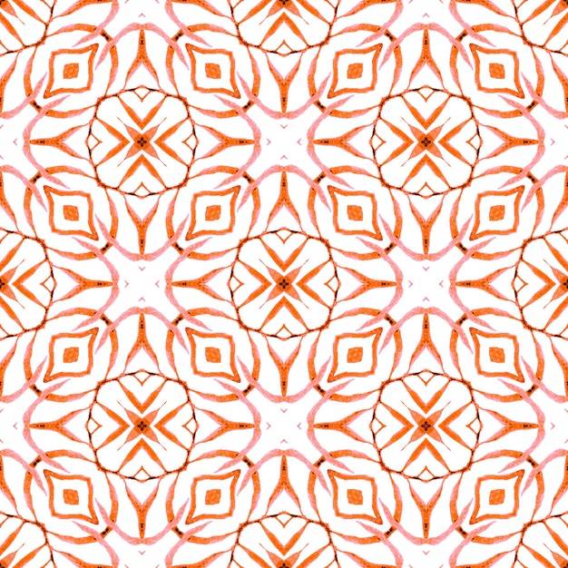 Modèle sans couture exotique. Design d'été boho chic attrayant orange. Impression idéale prête pour le textile, tissu de maillot de bain, papier peint, emballage. Bordure transparente exotique d'été.