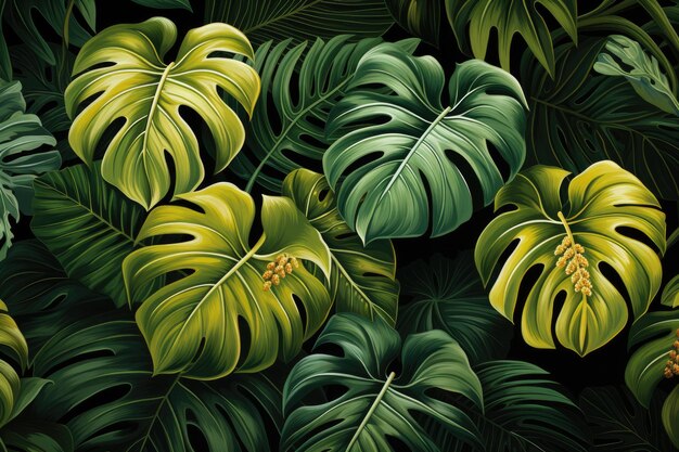 Modèle sans couture de feuille de monstera exotique pour les vibrations estivales ai génératif