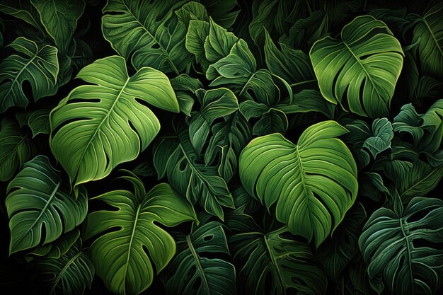 Modèle sans couture de feuille de monstera exotique pour les vibrations estivales ai génératif