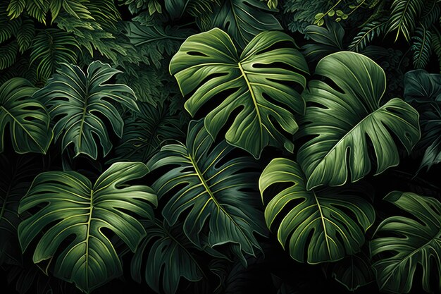 Modèle sans couture de feuille de monstera exotique pour les vibrations estivales ai génératif