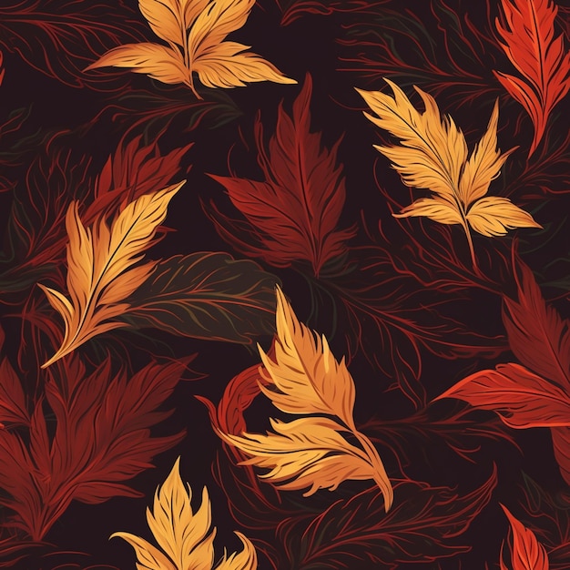 Modèle sans couture avec des feuilles sur une illustration d'art vectoriel fond sombre
