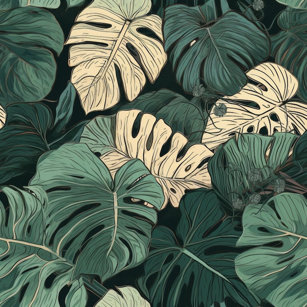 Un modèle sans couture avec des feuilles et des plantes tropicales.