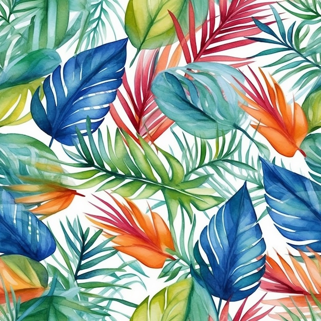 Modèle sans couture avec des feuilles tropicales sur fond blanc