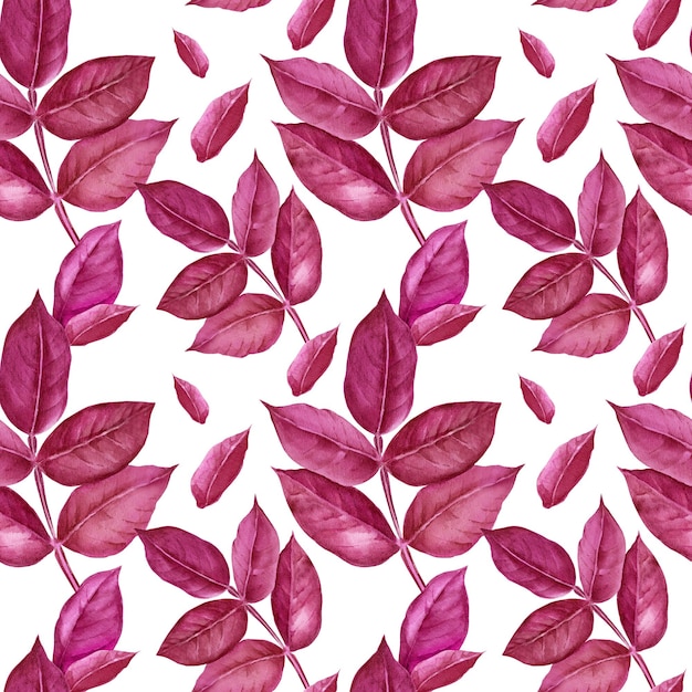 Modèle sans couture avec des feuilles violettes aquarelles croquis dessinés à la main illustration botanique sur blanc
