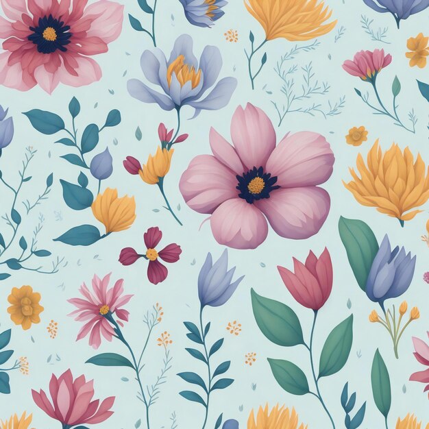 modèle sans couture avec des fleurs aquarelles générées par ai