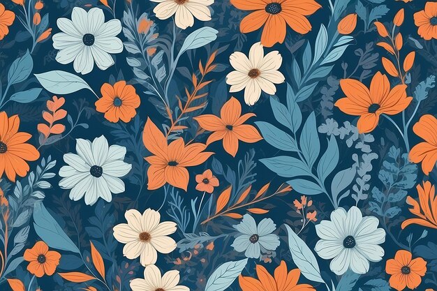 Modèle sans couture de fleurs d'automne avec des éléments de fond floral abstrait dans des tons pastel bleu et orange