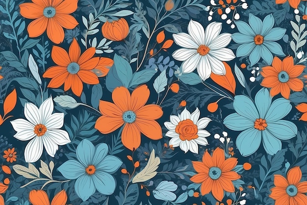 Modèle sans couture de fleurs d'automne avec des éléments de fond floral abstrait dans des tons pastel bleu et orange