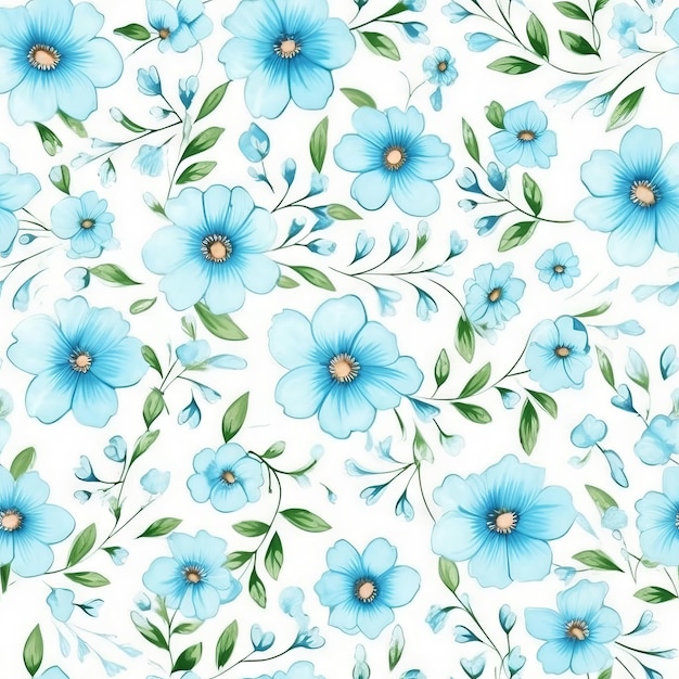 Modèle sans couture avec des fleurs bleues sur fond blanc.