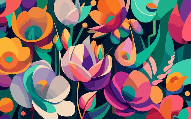 Modèle sans couture avec des fleurs et des feuilles colorées sur fond sombre illustration vectorielle abstraite